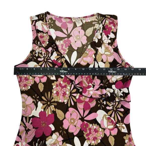 Vtg Y2K Ruffle babydoll Top sz M V-Neck asymetrical pink brown USA Fairy indie - Picture 3 of 8